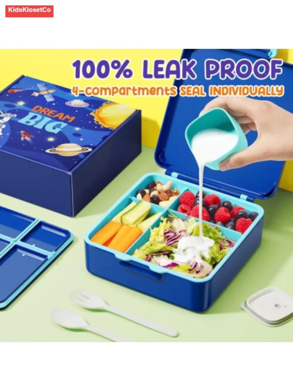 Kids 4 Compartment Leakproof Bento Lunch Box with Utensils